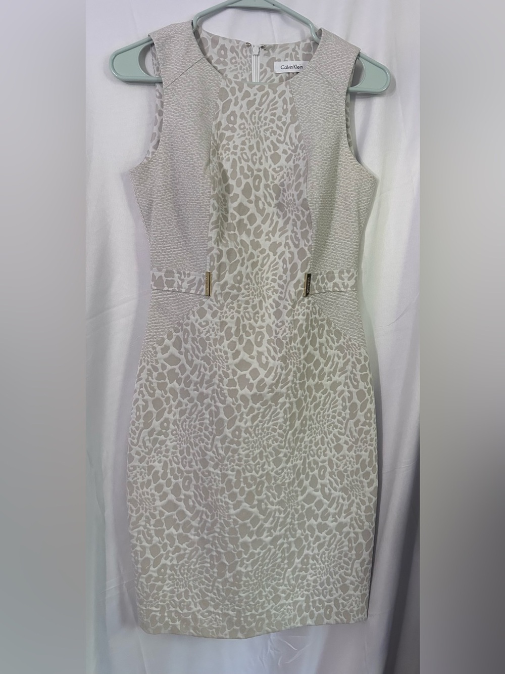 Calvin Klein Beige Animal-Print Midi Sheath Dress